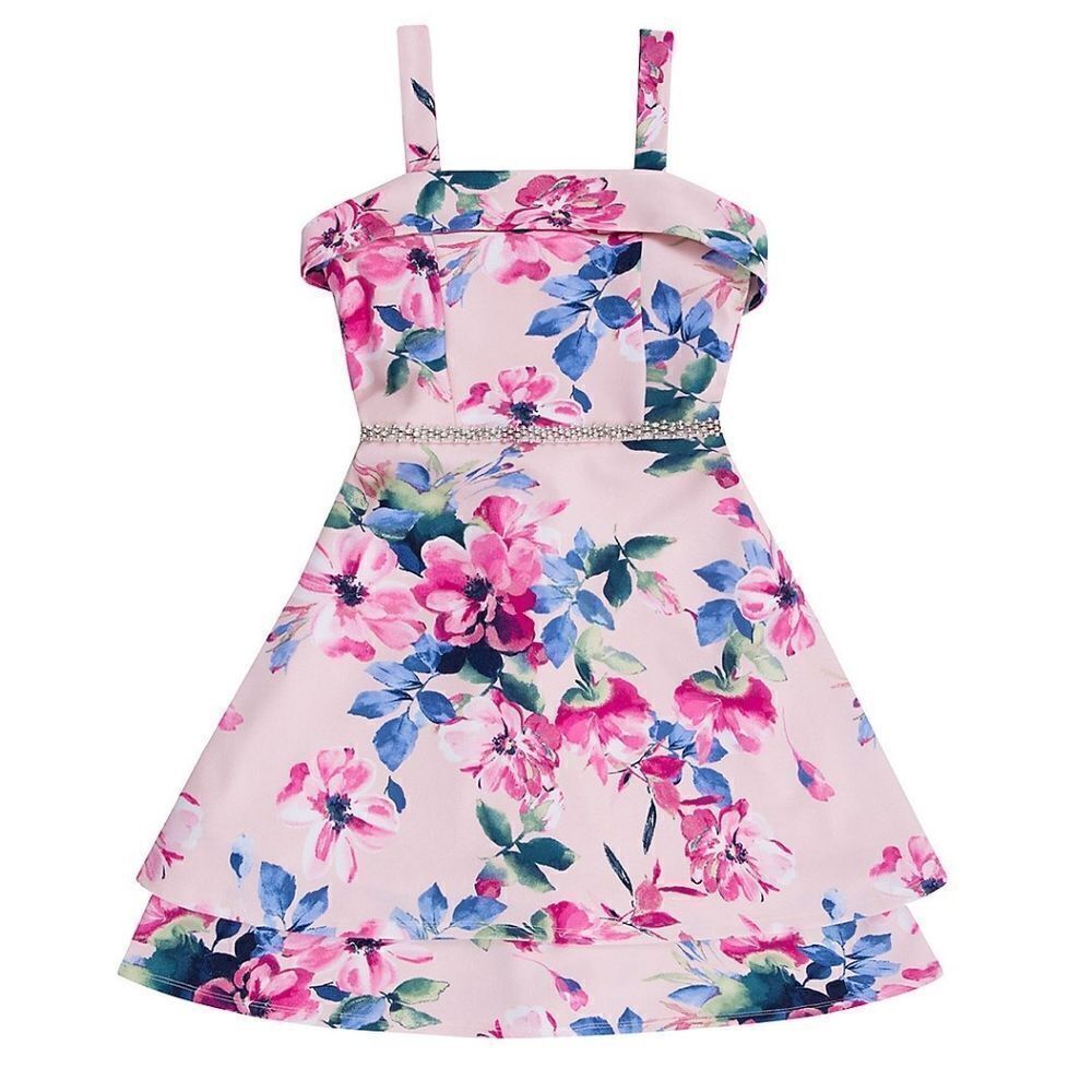 Speechless Jeweled Floral Pink Fit and Flare Dress